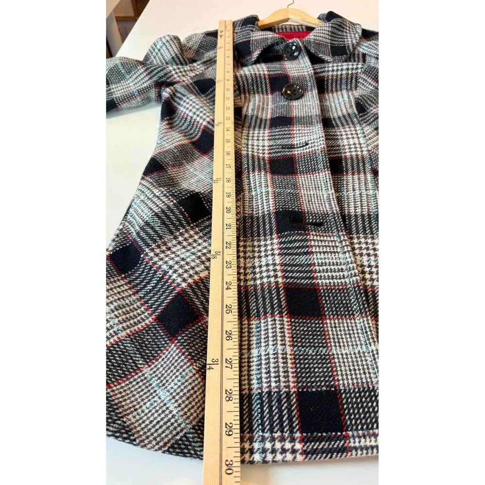 Guess Jeans Plaid Wool Blend Coat Womens L Black White Red Preppy Academia - Picture 15 of 16